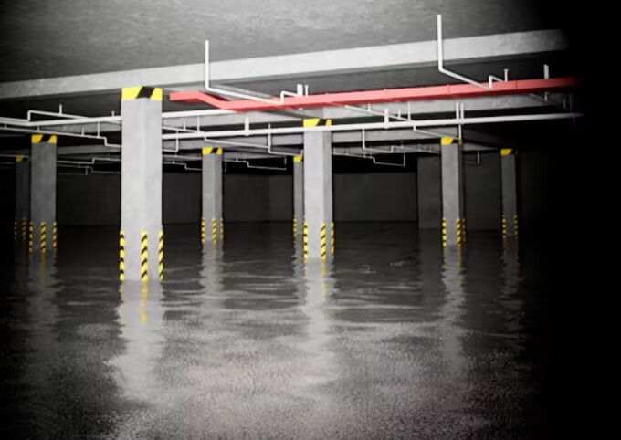 潮湿昏暗的停车场